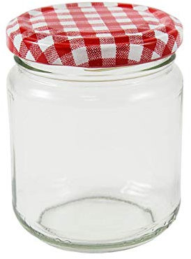 36 x 8 oz (228 mls.) Jam Jars with a choice of seven coloured lids (red gingham)