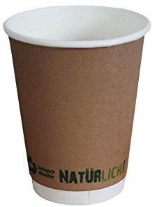 'Mug Bien sûr, marron/blanc, 300 ml, double paroi lisse, Marron/Blanc, gobelets en carton, revêtement Pla Gobelet isotherme, biodégradable, Lot de 100