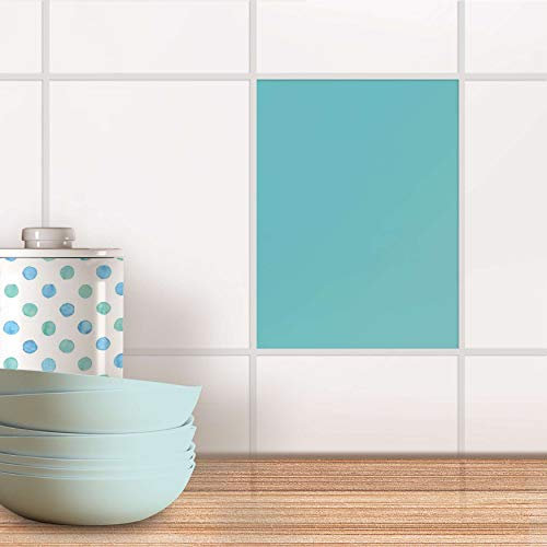 Fliesenaufkleber abwaschbare I Fliesen Sticker Aufkleber Folie selbstklebend Bad renovieren Küche Dekoration Bad I 15x20 cm Design Motiv Türkisgrün Light - 1 Stück