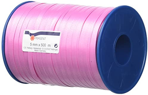 Präsent C.E. PATTBERG Geschenkband pink, 500 Meter Ringelband 5 mm zum Basteln, Dekorieren & Verpacken von Geschenken zu jedem Anlass