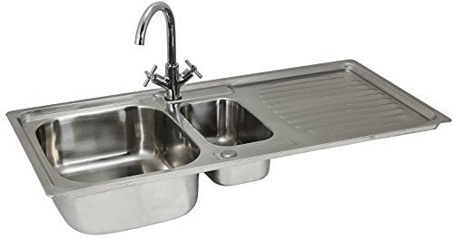 KuKoo Premium Edelstahl Einbauspüle Küchenspüle Spültisch Spülbecken Spüle mit Restschale und Abtropffläche + Gratis Victoria Wasserhahn- Mischbatterie Einhebelmischer - Mischbatterie Thermostat-Mischarmatur + KOSTENLOSES Rohr-Installations-Set
