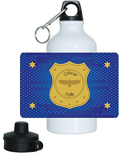 Eurofoto Trinkflasche mit Namen Falk und schönem Officer-Motiv mit Marke und Sternen für Jungs