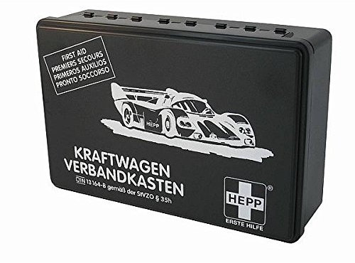 LEMAX® Kfz - Verbandskasten, Hepp, Inhalt gem. DIN 13164-2022 schwarz Aufdruckfarbe: silber 260x170mm