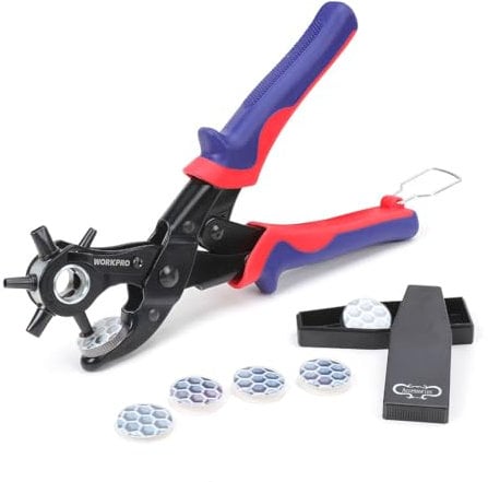 WORKPRO Revolverlochzange Lochzange Gürtel Leder Gürtel Puncher 255 MM Locher Rund 3,5-4-4,5 MM Rechteckige 6,6-7,5 MM OVAL Lochpfeifen 6,1 MM