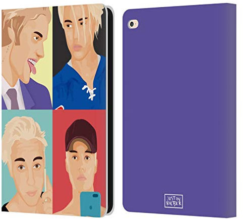 Head Case Designs Offizielle Justin Bieber Vier Bilrder Justmojis Leder-Wallet-Hülle Kompatibel mit Apple iPad Air 2 (2014)