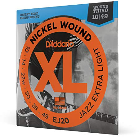 D'Addario Corde Chitarra Elettrica - EJ20 - Set Corde per Chitarra Elettrica per Ferita Nichel - 6 Corde - Jazz Extra Leggero, 10-49 - 1-Paccetto