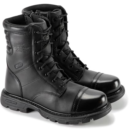 Thorogood GEN-Flex2 8” Side-Zip Black Tactical Boots for Men and Women - High-Shine Leather Heel & Toe with Goodyear Storm Welt and Slip-Resistant Outsole - 12 W US