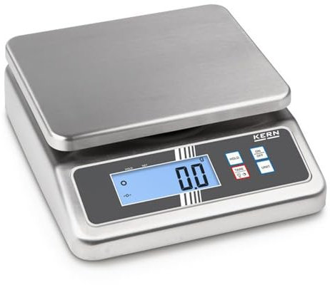 KERN Kompakte Edelstahl-Tischwaage mit Großen Wägebereichen und Schutzart IP67 Gegen Staub und Spritzwasser, Wägebereich 8/15kg, Ablesbarkeit 1/2g