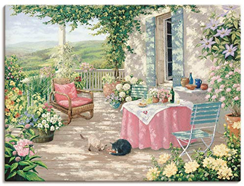 ARTLAND Wanddeko Leinwand Bilder Wandbild 80x60 cm Landschaft Blumen Natur Blüten Sommer Balkon Malerei Kunst K6ZY