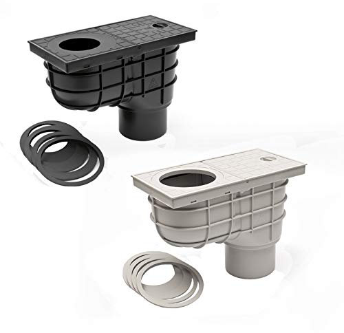 Bac de pluie droit avec grille - Diamètre : 110 mm - Noir - Clapet anti-retour - Clapet anti-retour - Clapet anti-odeurs