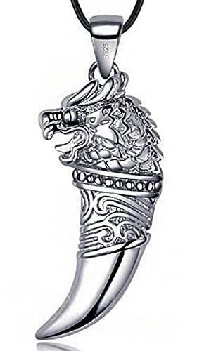925 Sterlingsilber Drachenkopf Wolfszahn Anhänger Halskette 55,9 cm Freund Geschenk
