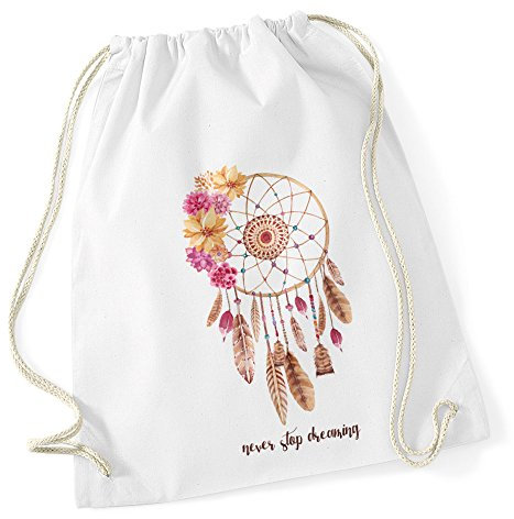 Autiga Turnbeutel Ethno Boho Hipster Beutel Tasche Blumen Traumfänger Totenkopf Federn Gym Bag Watercolour traumfänger I