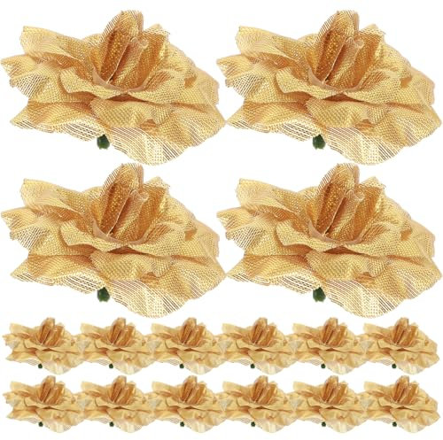 VORCOOL 50 Stück Kunstblumen Rosenköpfe Stoffrosen Deko-Blüte (Golden)