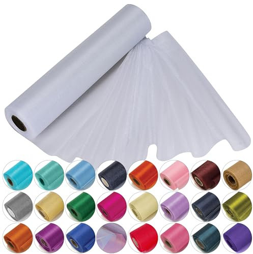 Trimming Shop Organza-Rolle, schneedurchsichtig, 25 m x 29 cm große Organza-Rolle für Stuhlschärpe, Tischläufer, Weihnachtsfeier, Hochzeitsdekoration, Heimwerkerprojekte, Weiß