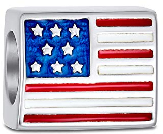 Bling Jewelry Red White Blue Stripe Holiday American USA Patriotic Flag Star Charm Bead For Women Teens .925 Sterling Silver Fits European Bracelet