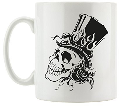 Pixxprint J.Roxx Rockabilly Skull Tasse, ca. 300ml Fassungsvermögen, Keramik Weiß, Spülmaschinenfest