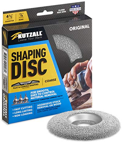 Kutzall Original Shaping Disc - Coarse, 4-1⁄2 (114.3mm) Diameter x 7⁄8 (22.2mm) Bore - Woodworking Angle Grinder Attachment for DeWalt, Bosch, Milwaukee, Makita. Abrasive Tungsten Carbide, SD412O390
