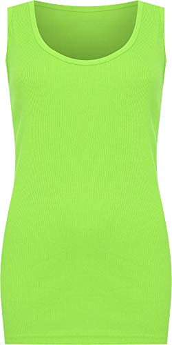 WearAll Plus Size Womens Plain Ribbed Ladies Sleeveless Scoop Neck Vest Top - Fluorescent Green - 18