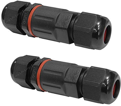 2 Pack IP68 Outdoor Waterproof Cable Gland Connector Black Plastic Underground Cable Sleeve 3 Pole