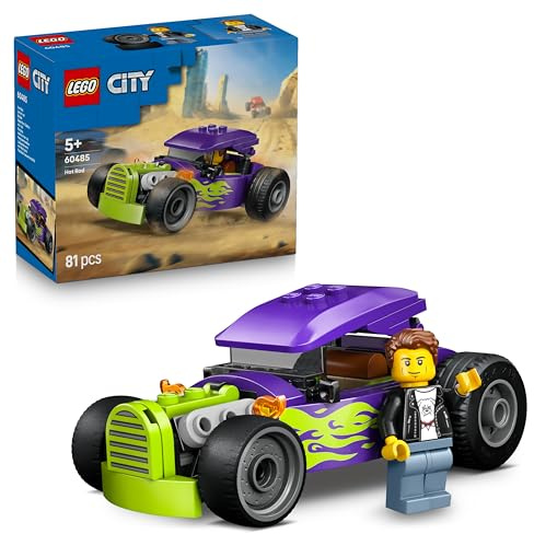 LEGO City Hot Rod - Race Car Toy w/a Driver Minifigure & Folding Roof - Fine Motor Skills Building Set - Small Birthday Gift Idea for 5+ Year Old Boys - 60485