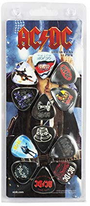 Perri's Leathers Ltd. - Gitarren-Plektren - Zelluloid - AC/DC - Offizielles Lizenzprodukt - Verschiedene Muster - Medium 0.71mm - 12er-Pack - Hergestellt in Kanada (LP12-ACDC1)
