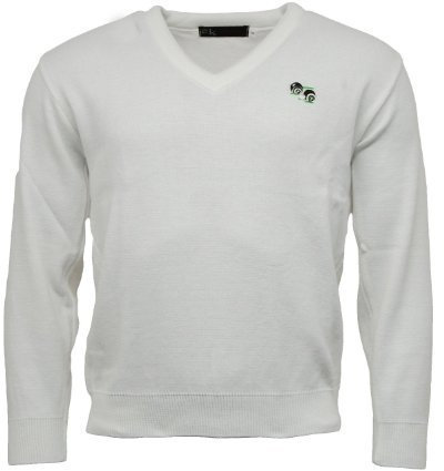 Bowlswear Unisex Lawn Bowling Bowls 100% Arcylic V Neck Pullover Jumper Ribbed Hem and Cuffs Embroidered Bowls Logo (XL) White