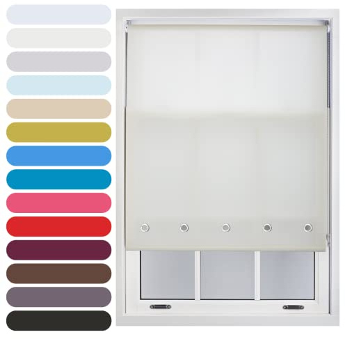 FURNISHED Daylight Roller Blind with Round Eyelets Trimmable, Cream, 120W x 165H cm