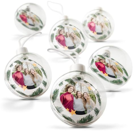 Weihnachtskugel mit Foto - Weihnachtskugeln personalisiert mit doppelseitig bedrucktem Foto, transparent und aus Kunststoff (6 Stück)