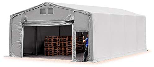 TOOLPORT Lagerzelt Zelthalle 8x8 m mit Hochziehtor - robuste PRIMEtex PVC Plane 2300 N - Wasserdicht 3m Seitenhöhe