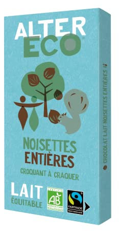 Alter Eco Chocolat Lait Noisettes Entières Bio & Équitable – Gourmand & Croquant – 100 g