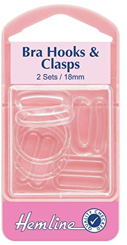 Hemline H470.18.C | Clear Plastic Bra Hook And Clasp Fastener | 18mm | 2 Sets