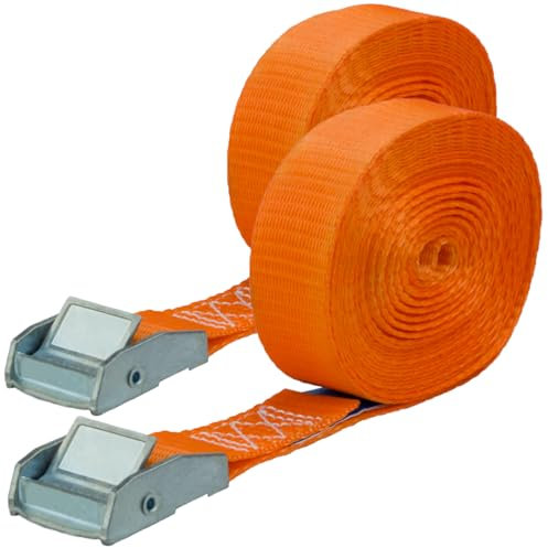 Spanngurte mit Schnellverschluss 2er Set, 25mm breit 5m lang, bis 250kg, Spanngurt orange, Zurrgurte für Ladungssicherung, Spanngurte mit Klemmverschluss, Gurtband, Spanngurte 5m