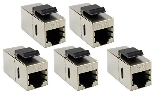 com-four® 5X Ethernet CAT 6 LAN Modular-Kupplung Adapter von Buchse RJ45 auf Buchse RJ45 - Patchkabel-Kupplung - LAN-Verbinder mit Metallgehäuse - bis zu 250MHz