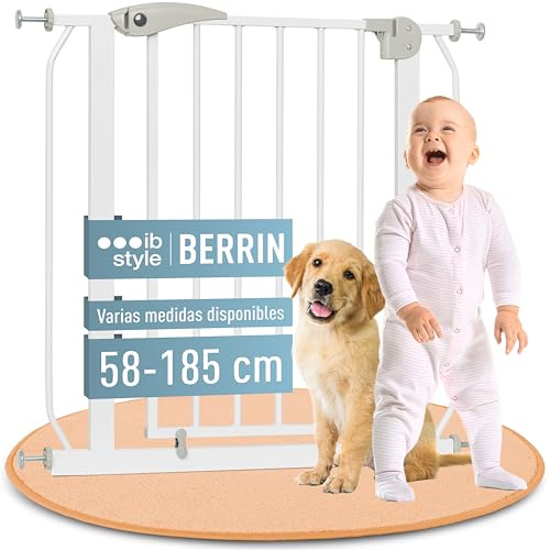 IB STYLE Barrière de Sécurité Berrin 58-185 - Barrière pour Chien, sans Perçage, Fixation par Pression, pour Enfants 6 a 24 Mois, Blanc Gris, 140-150 cm