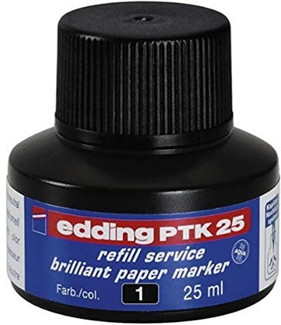 edding PTK 25 Nachfülltinte - schwarz - 25 ml - mit Kapillarsystem, ideal zum sauberen und unkomplizierten Nachfüllen von fast allen edding Brilliant Papiermarkern.