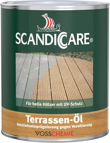 Scandiccare Terrassen-Öl hell 1L | Wirksamer Schutz für helle Hölzer im Außenbereich | Geeignet für Douglasie, Kiefer, Fichte, Buche und Esche