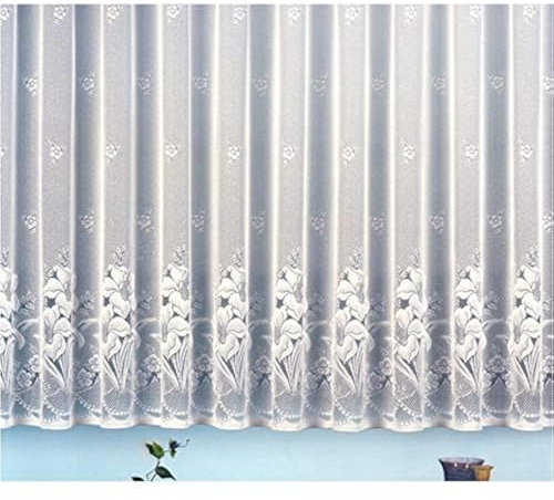 heimtexland Gardine Vorhang Jacquard Store mit Bleiband für schönen Fall weiß schönes Blumenmuster Allover mit Kräuselband/Universalschienenband HxB 100x300 cm für Fensterbreite 100-135 cm Typ43