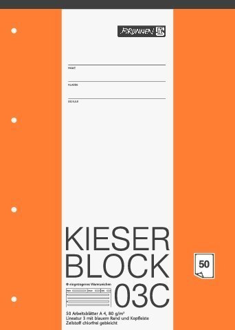 papieto Kieserblock/Schreibblock KIESER (Din A4-50 Blatt / 4-Fach gelocht) LINEATUR FREI WÄHLBAR (Lineatur 03C)