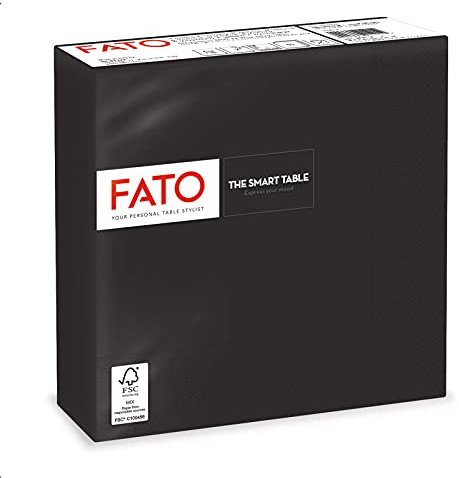 Fato, Einweg-Papierservietten, Ideal für informelle Mittagessen und Buffets, Packung mit 50 Servietten, Größe 33x33, 4-fach gefaltet, 2-lagig, Farbe Schwarz, FSC-zertifiziert