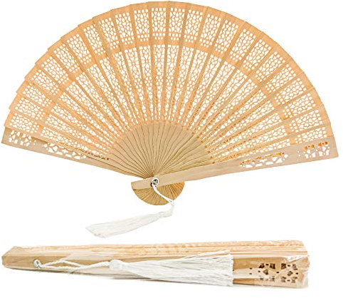 Rangebow Wooden Hand Fans, Sandalwood with Hollow-Out Carved Patterns Wedding Party Favour Church Gifts