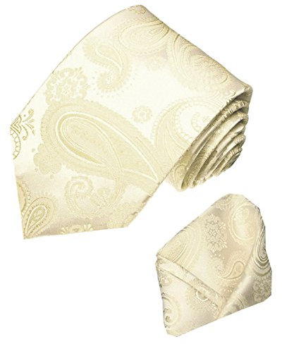 Lorenzo Cana - Marken Set aus 100% Seide - Krawatte und Einstecktuch - Hochzeitskrawatte Ivory Elfenbein Hochzeit Trauung - 84310