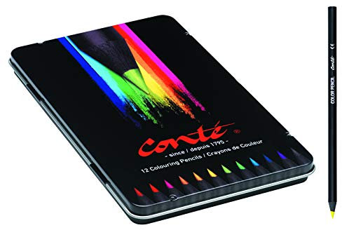 BIC Conte Colouring Pencils - Wood Free Colouring Pencils - Easy To Sharpen - Multi-Coloured, Tin of 12