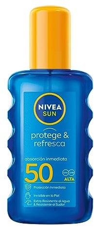 NIVEA SUN Protege & Refresca Spray Solar FP50 (1 x 200 ml), spray con protección UVA/UVB, protección solar alta invisible, refrescante y resistente al agua