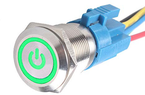 Mintice KFZ Kippschalter Druckschalter Schalter Drucktaster Wippschalter 19mm 12V Grün LED Licht Metall Buchse Stecker Draht