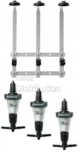 3 Bottle 1L Wall Fixing Bracket Rack + 3 X 25ml Solo Classical Bar Spirit Optics