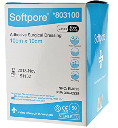 Softpore Adhesive Surgical Dressing 10cm x 10cm (10 Single DRESSINGS)