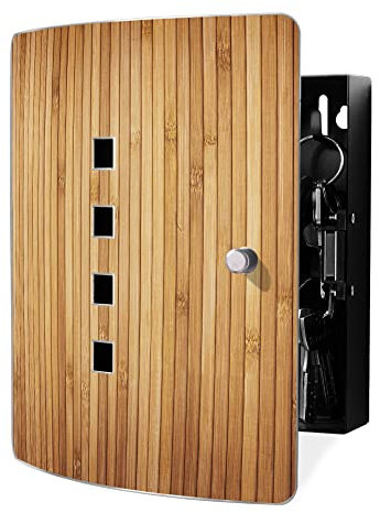 banjado Design Schlüsselkasten aus Edelstahl für 10 Schlüssel/Schlüsselbox zur Schlüsselaufbewahrung 24 x 21,5 x 7cm groß mit praktischem Magnetverschluss/Motiv Bambusholz