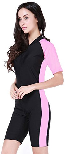 Damen Schwimmanzug Lang UV-Anzug UPF>50 Schutzkleidung Sunsuit Ganzk?rperansicht Badeanzug, - Rosa-2 - XL