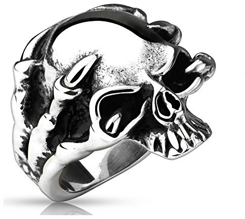 Bungsa 67 (21.3) Drachenklaue Totenkopf Skull Ring Edelstahl silber für Männer 60 62 64 67 70 (Ring Herren Fingerring Edelstahlring Chirurgenstahl Totenkopfring Herrenring Tod Death Gothic)