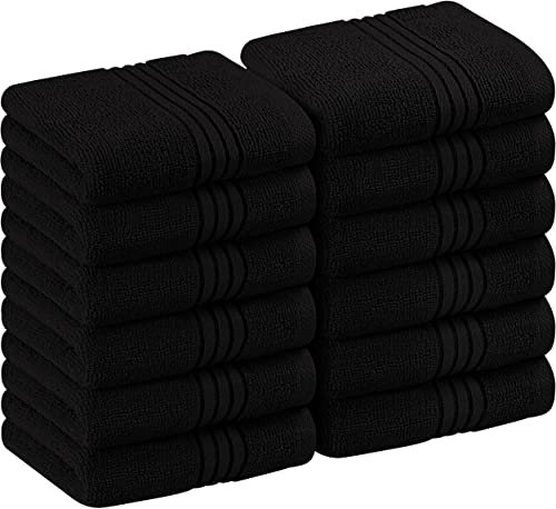 Utopia Towels - Lot de Serviettes de Luxe 30 x 30 CM Noir - Serviettes de Toilette et Gants de Toilette en Flanelle très absorbants (Lot de 12)